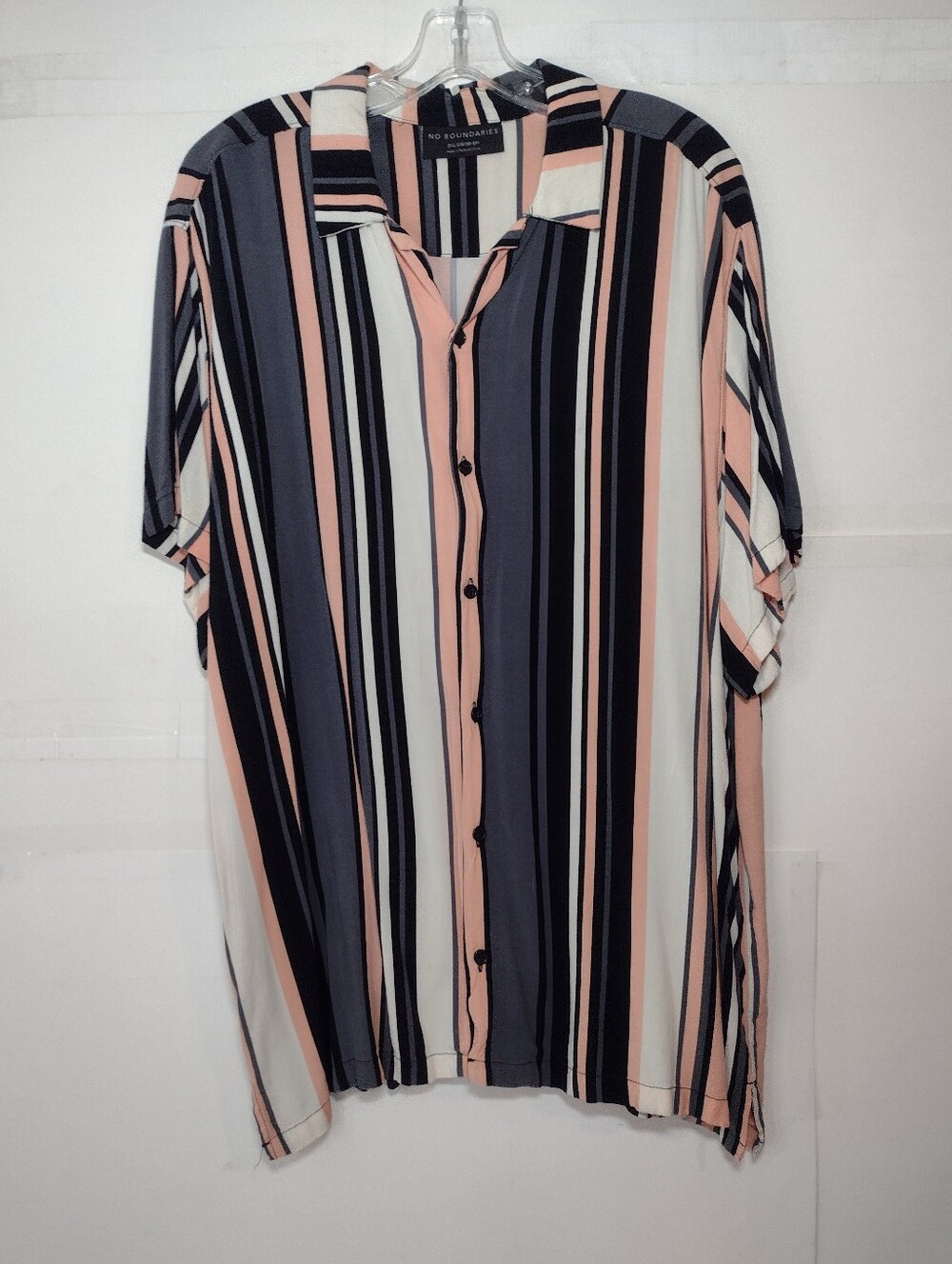 No Boundaries Men's Peach, Black & White Vertical Stripe Button-Down Shirt
